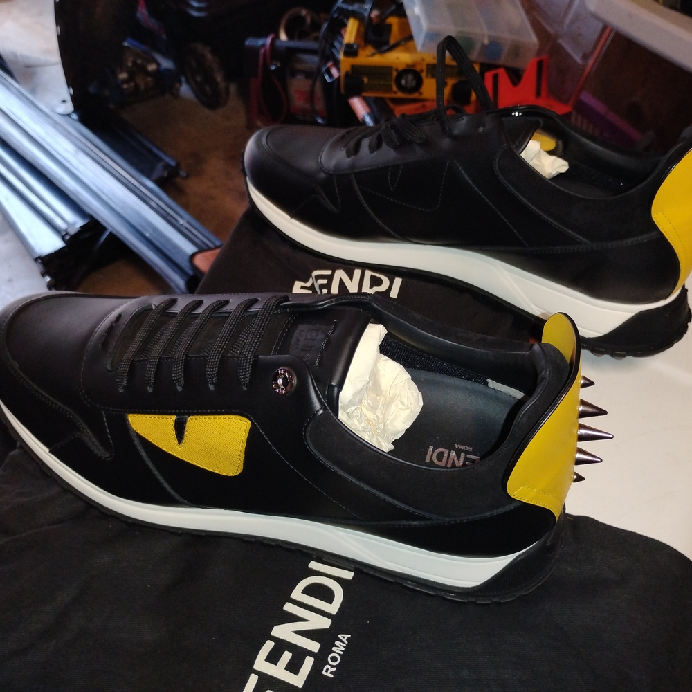Fendi Monsters Men's Black and Yellow Sneakers